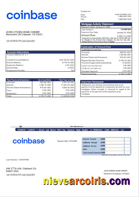 USA Coinbase mortgage statement